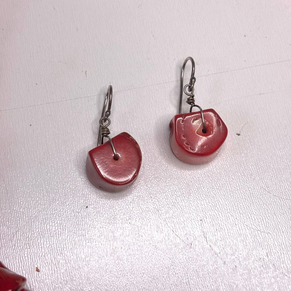 Vintage Chunky Red Coral Necklace, Earring Set - Picture 6 of 10